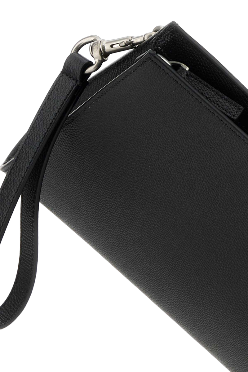 Valentino Garavani Textured Calf Leather Clutch — Black Wallet