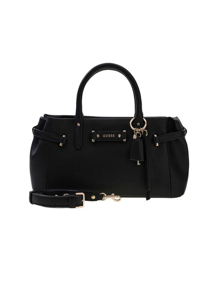 Guess Pleated Polyurethane Satchel Shoulder Bag — Black