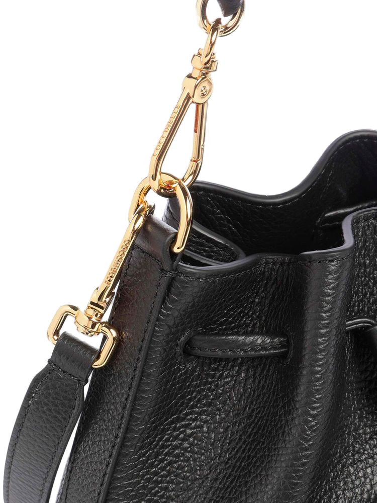 Coccinelle Pebbled Leather Bucket Bag — Black Genuine