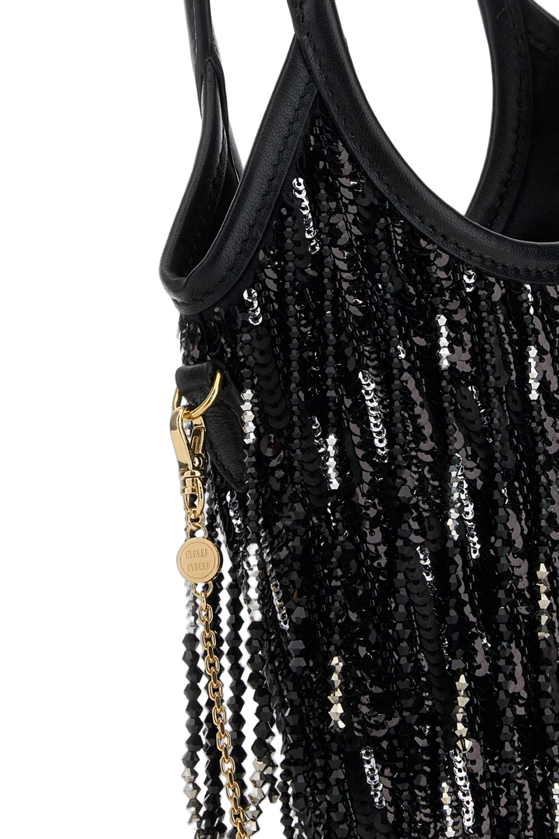 Miu Miu Sequin-Embellished Shoulder Bag — Black