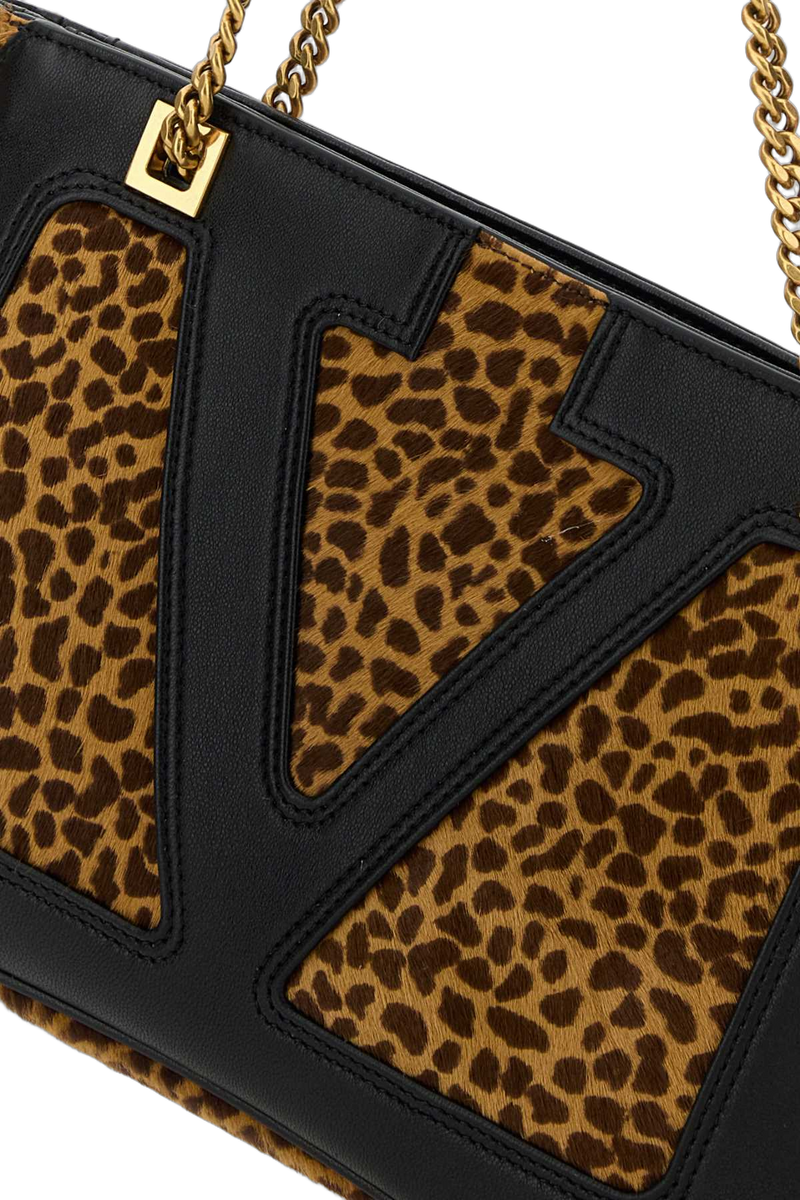 Valentino Garavani Calf Hair Colour-Block Shoulder Bag — Brown