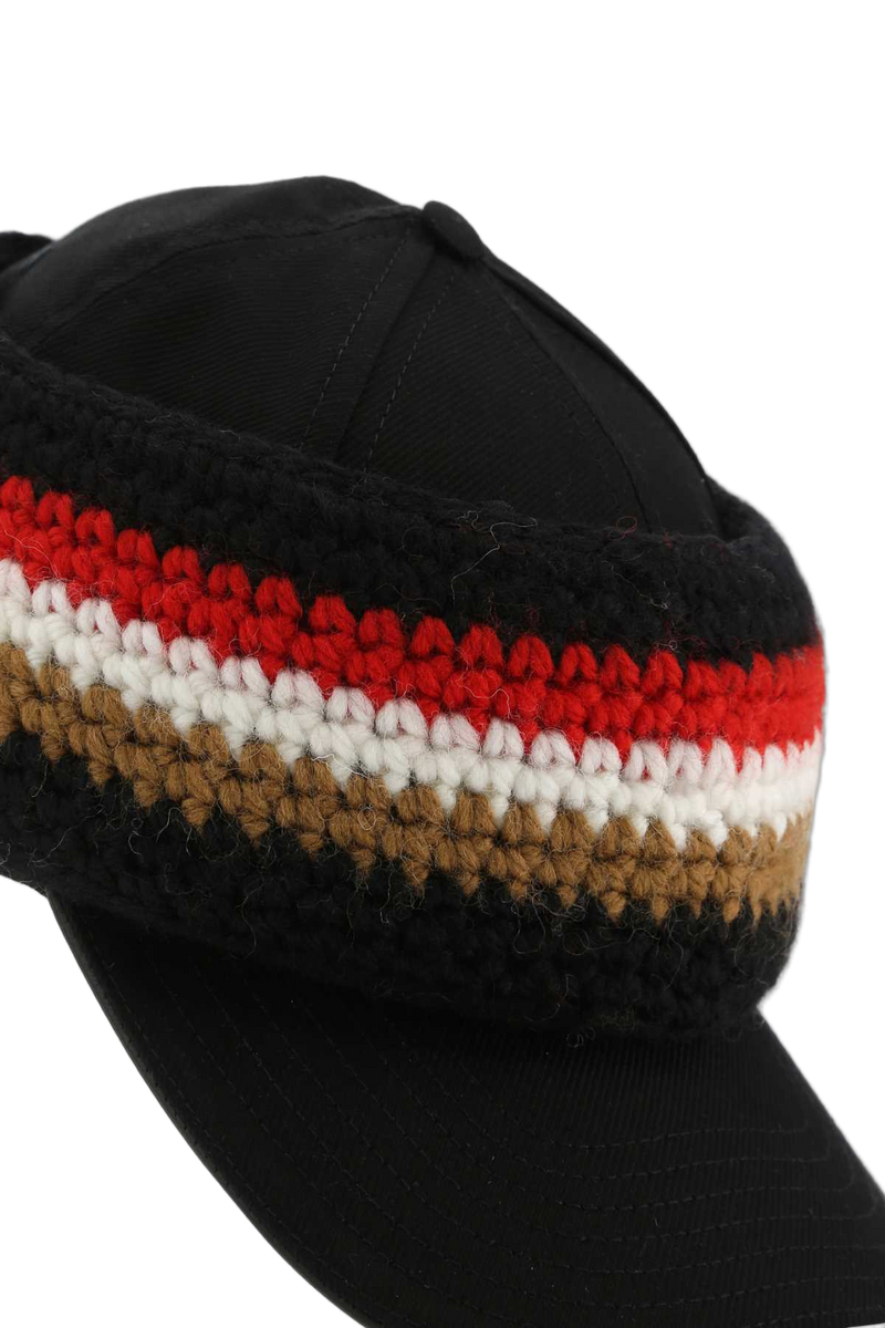 Burberry 8052498 Knit-Striped Baseball Cap — Black Exterior: Cotton Wool Caps