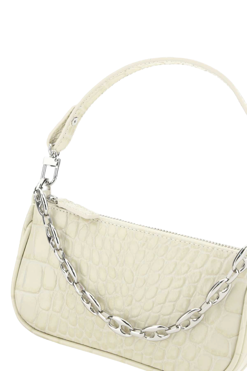 By Far Crocodile-Embossed Leather Shoulder Bag — Cream
