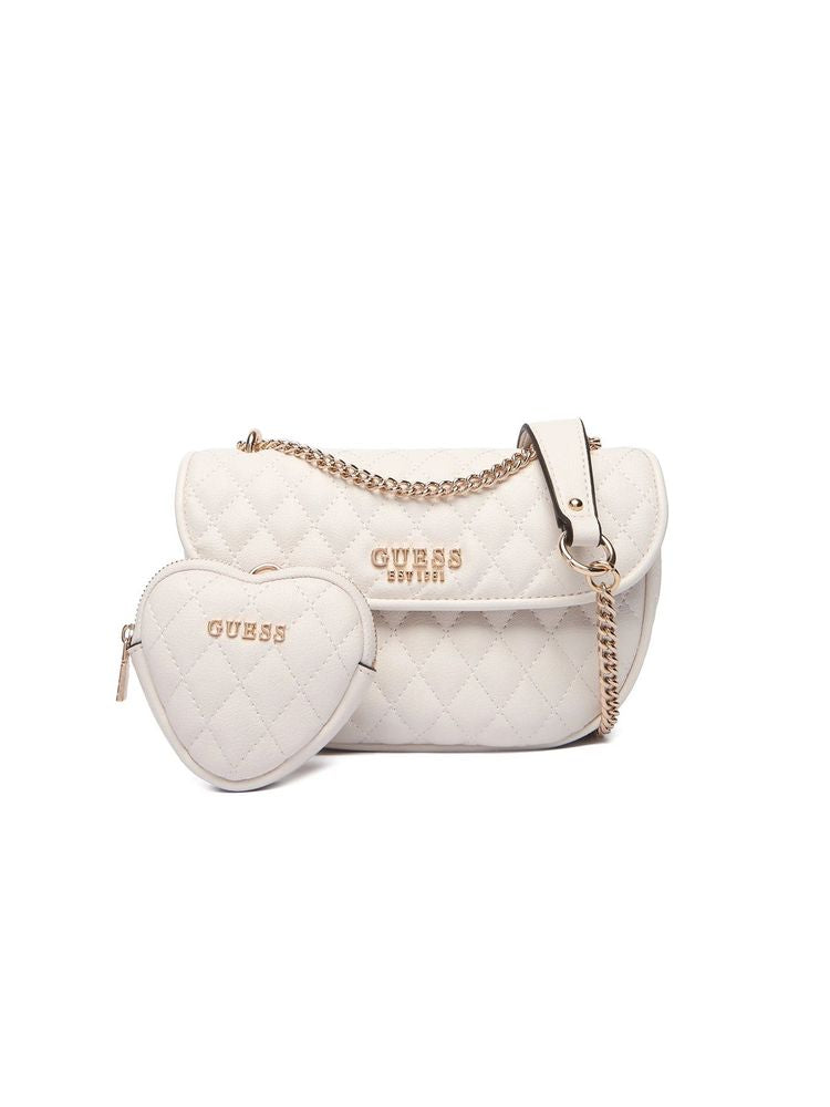Guess Quilted Polyurethane Crossbody Bag — White