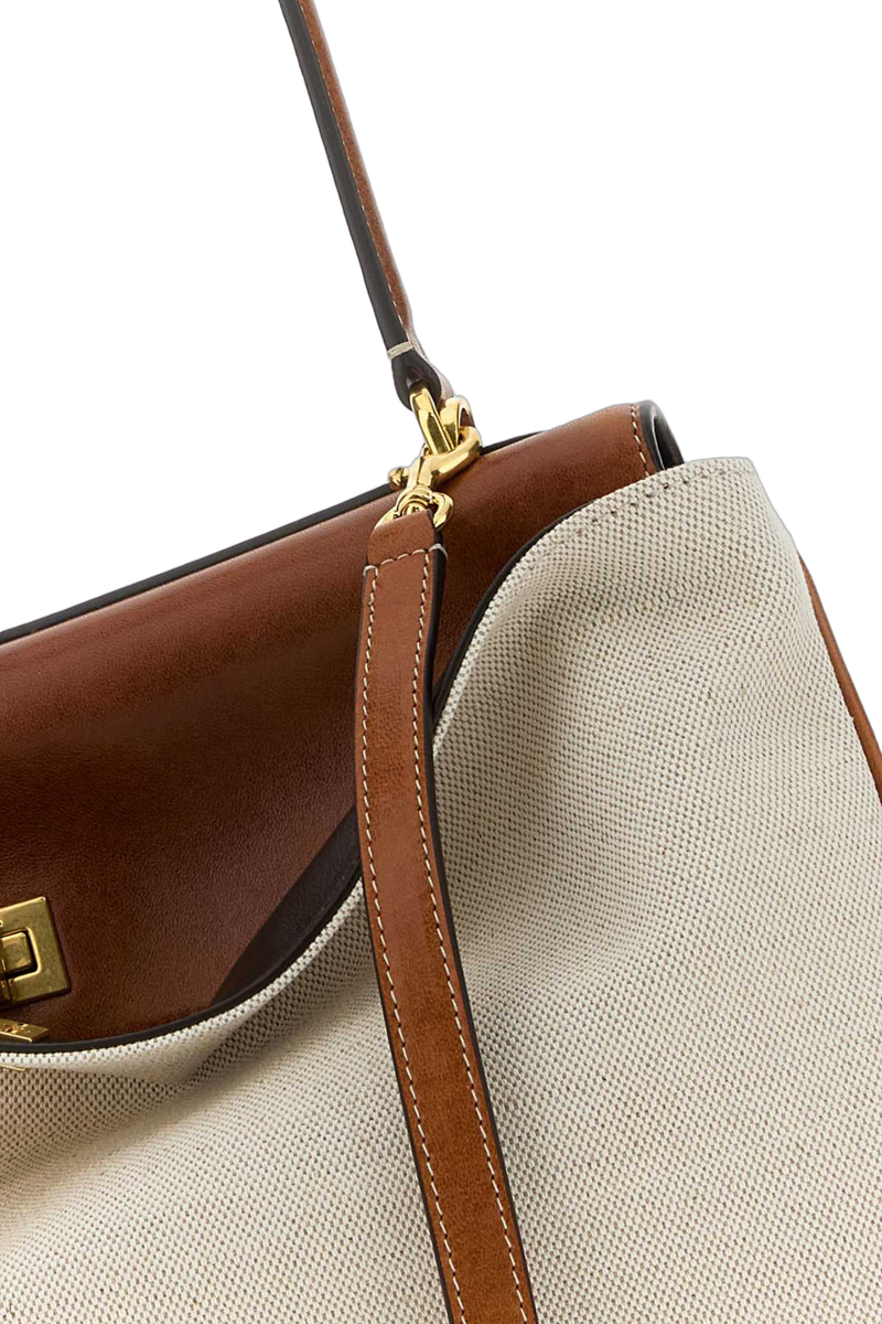 Balenciaga Colorblock Canvas & Suede Shoulder Bag — Beige
