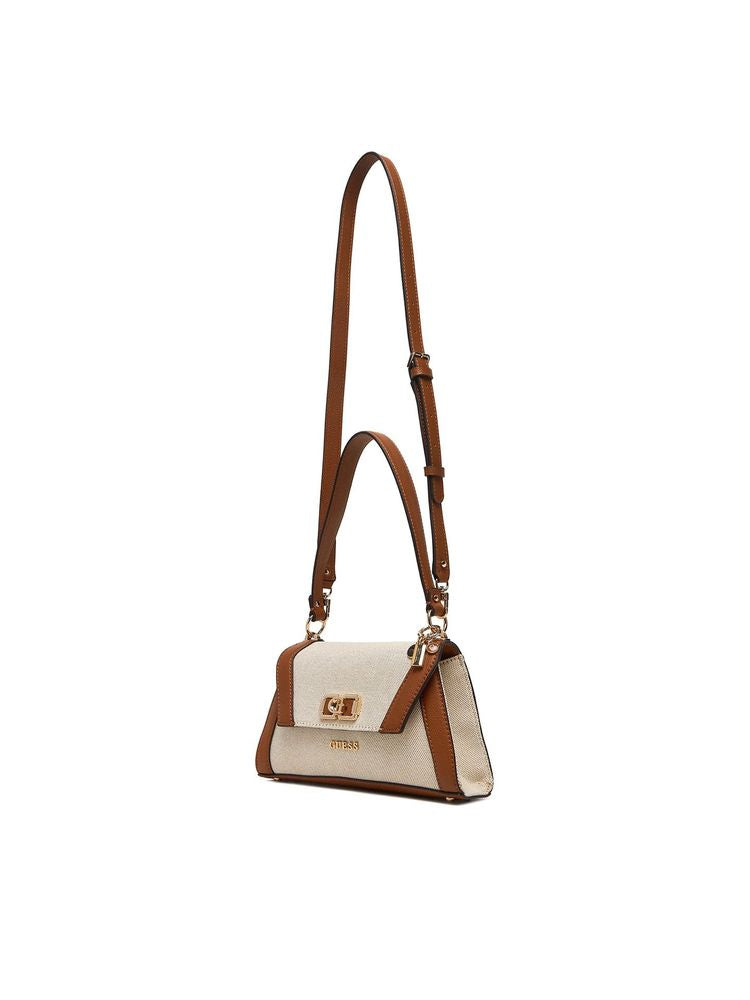 Guess Karnilla Flap Shoulder Bag — Beige Cotton