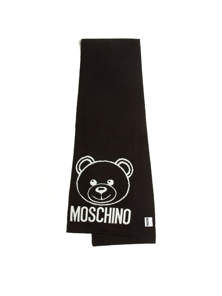 Moschino Logo-Embroidered Wool Scarf — Black Scarfs