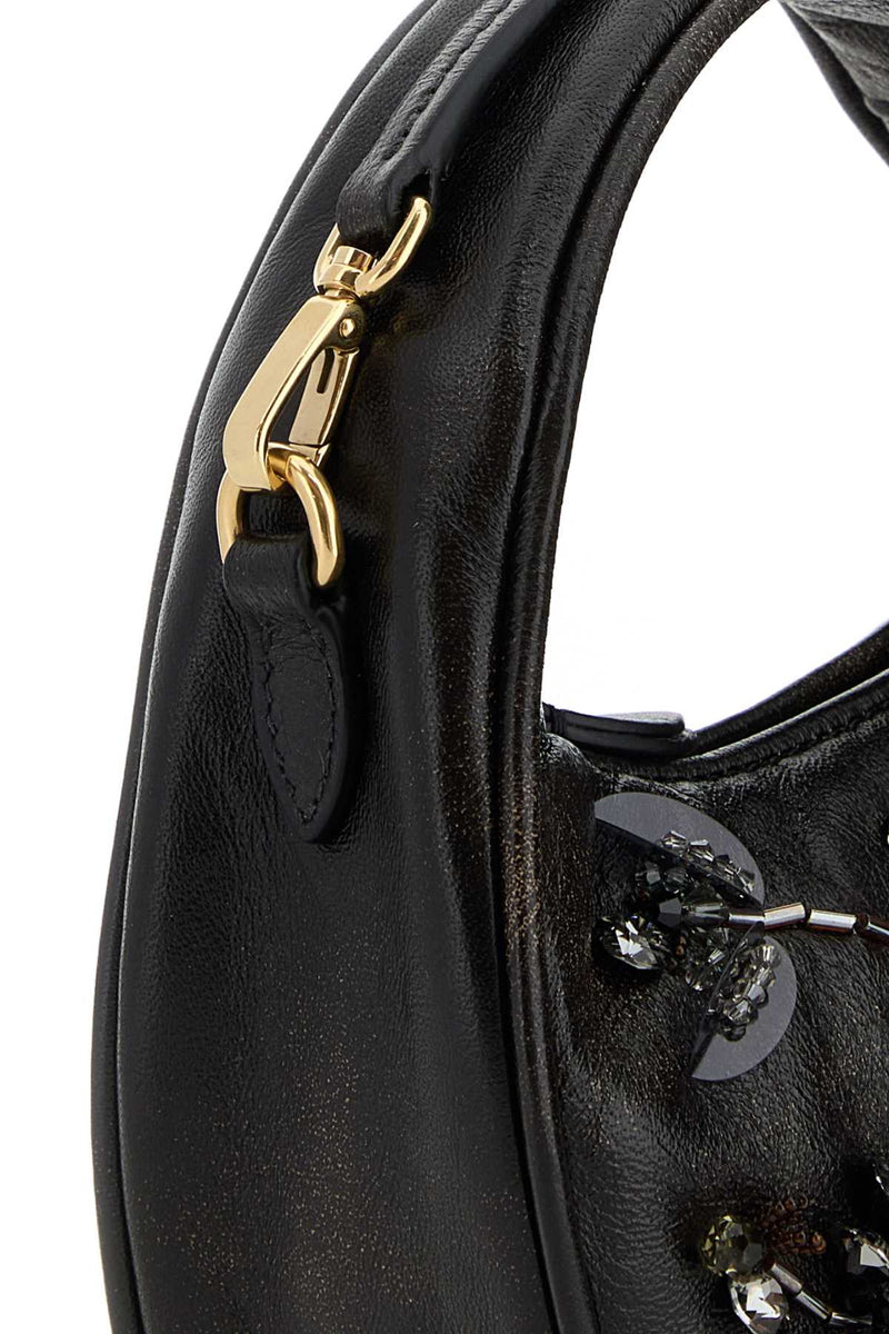Miu Miu Crystal-Embellished Botanical Shoulder Bag — Brown