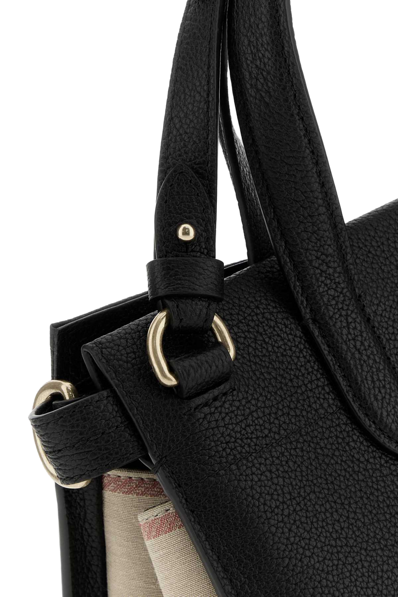 Burberry Pebbled Calf Leather Top Handle Bag — Black