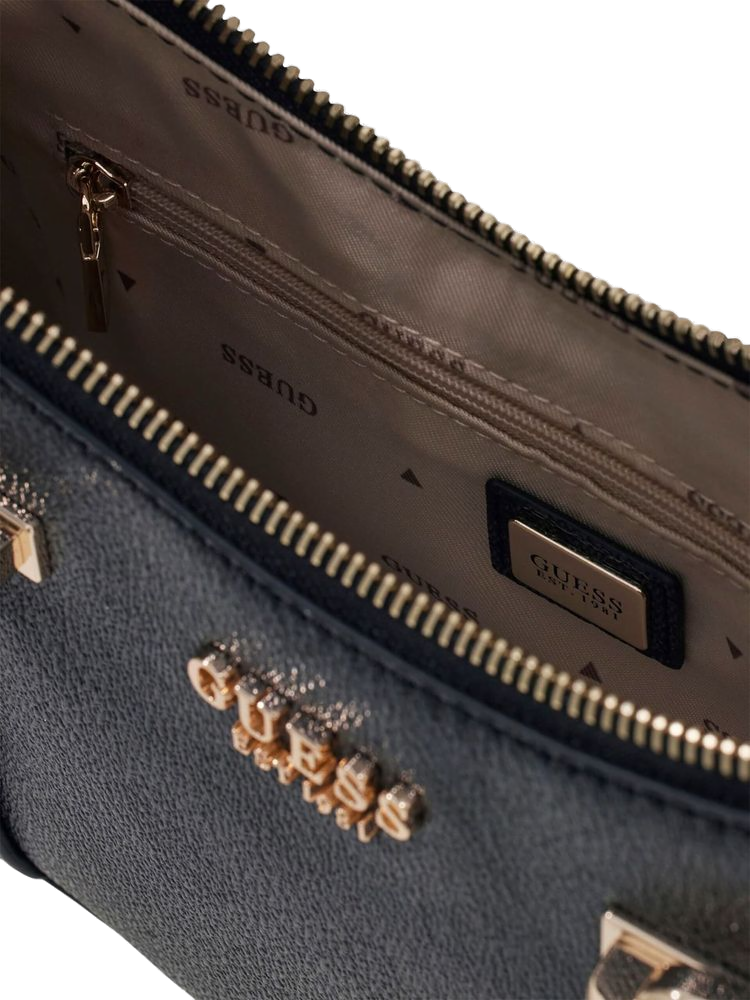 Guess Logo-Monogram Embossed Shoulder Bag — Black Polyurethane