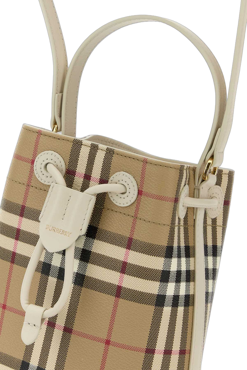 Burberry Signature Check Jacquard Top Handle Bag — Beige