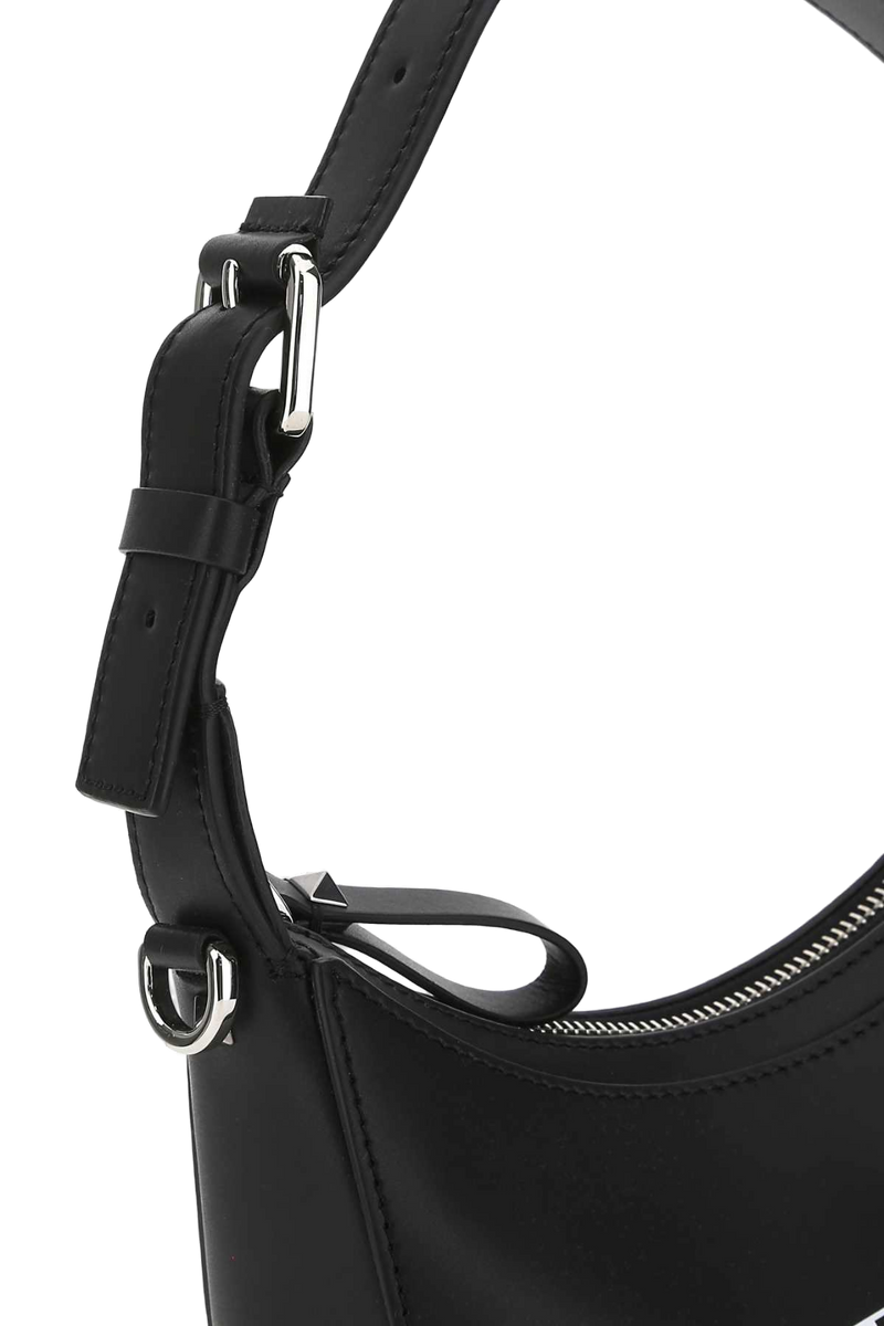 Valentino Garavani Logo-Embroidered Leather Shoulder Bag — Black