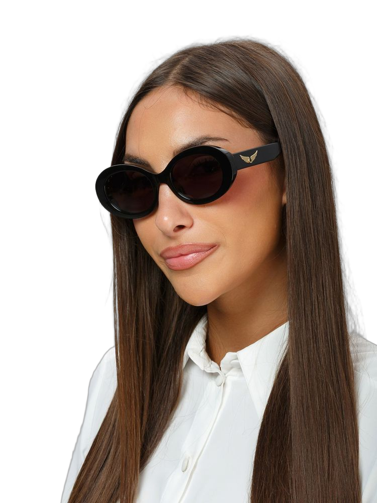Zadig & Voltaire Szv460 Oval Acetate Sunglasses — Black