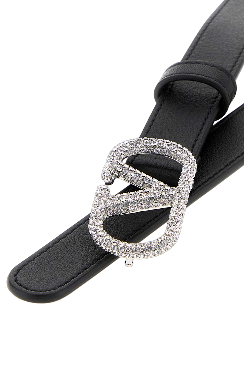 Valentino Garavani Crystal Vlogo Buckle Belt — Black