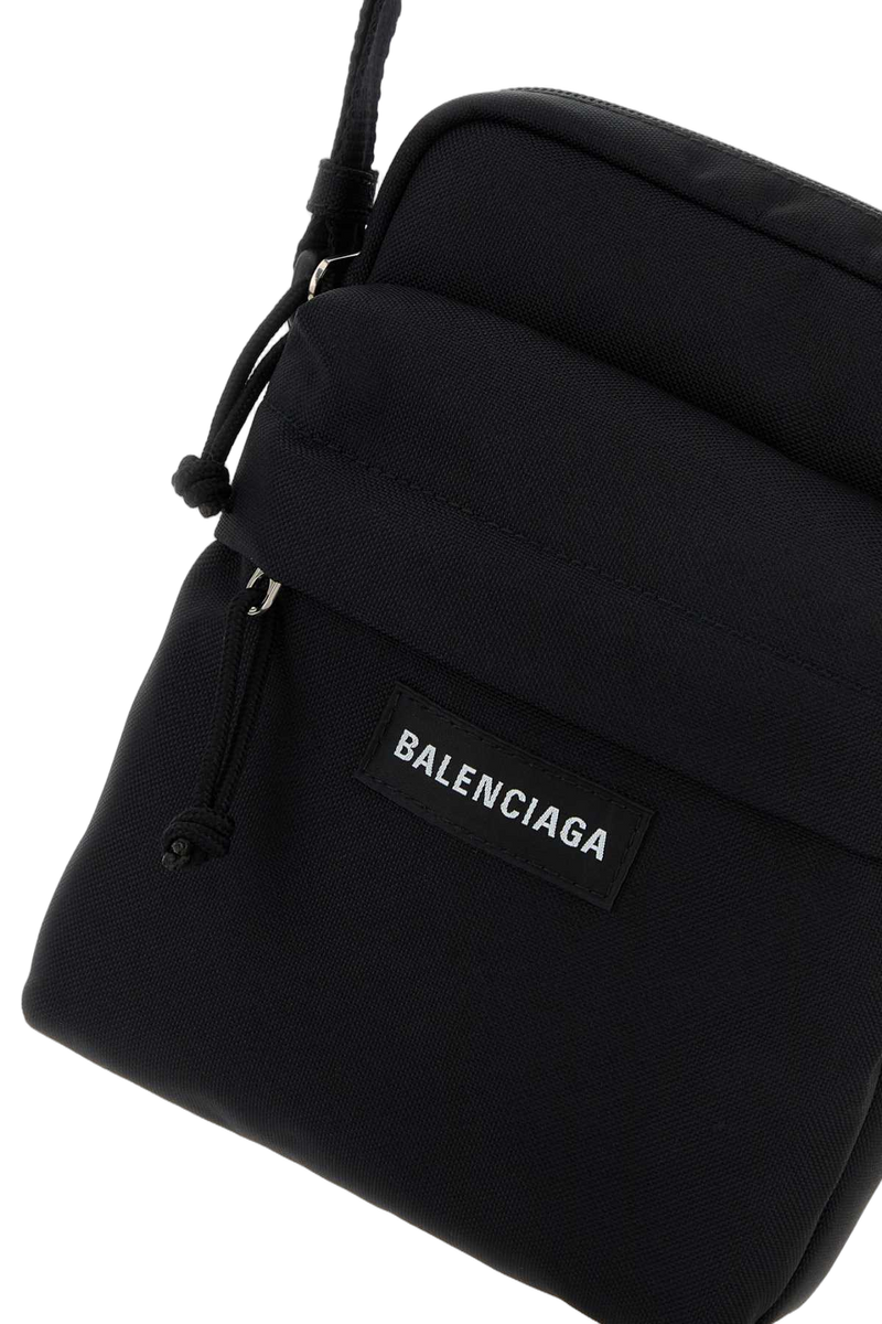 Balenciaga Logo-Embroidered Nylon Crossbody Bag — Black