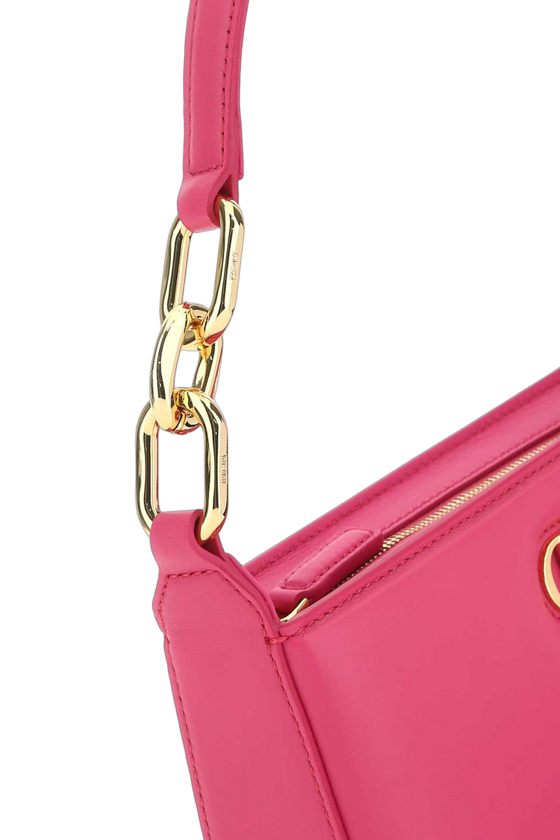 Mcm Nappa Leather With Logo Plaque Shoulder Bag — Pink