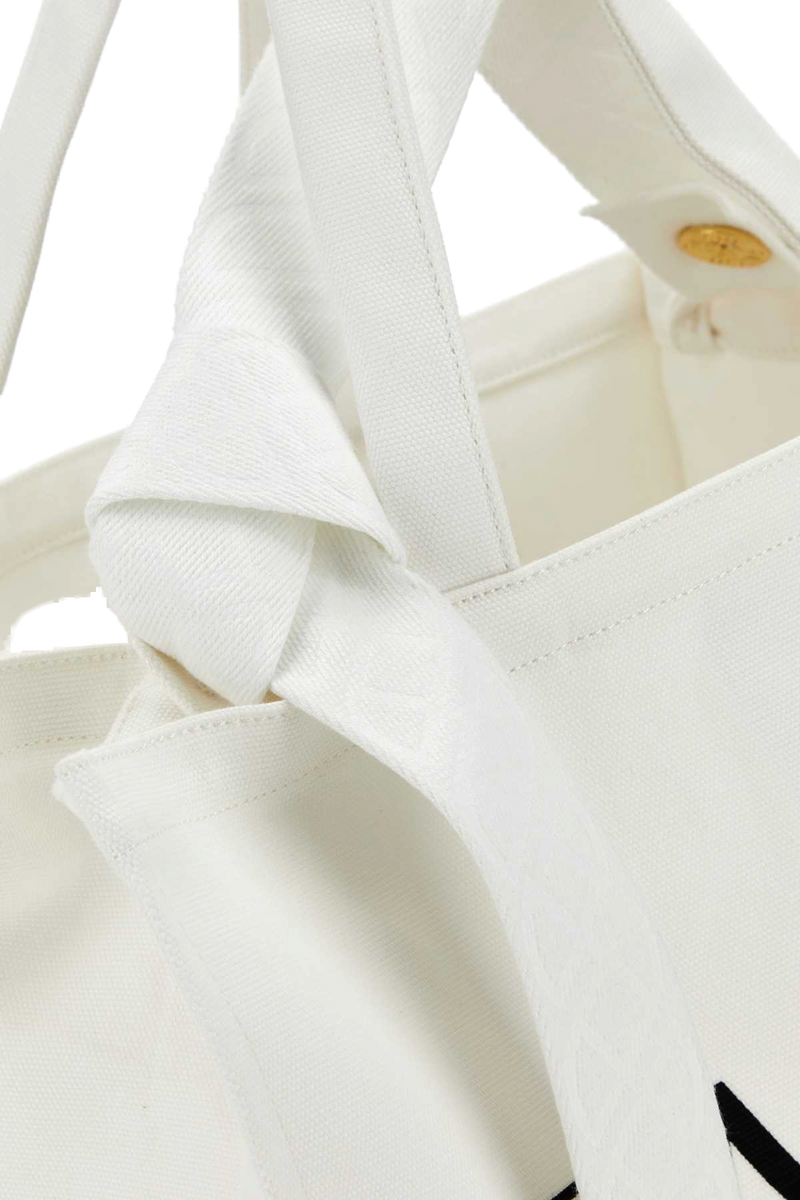Patou Logo-Printed Cotton Tote Bag — White Exterior