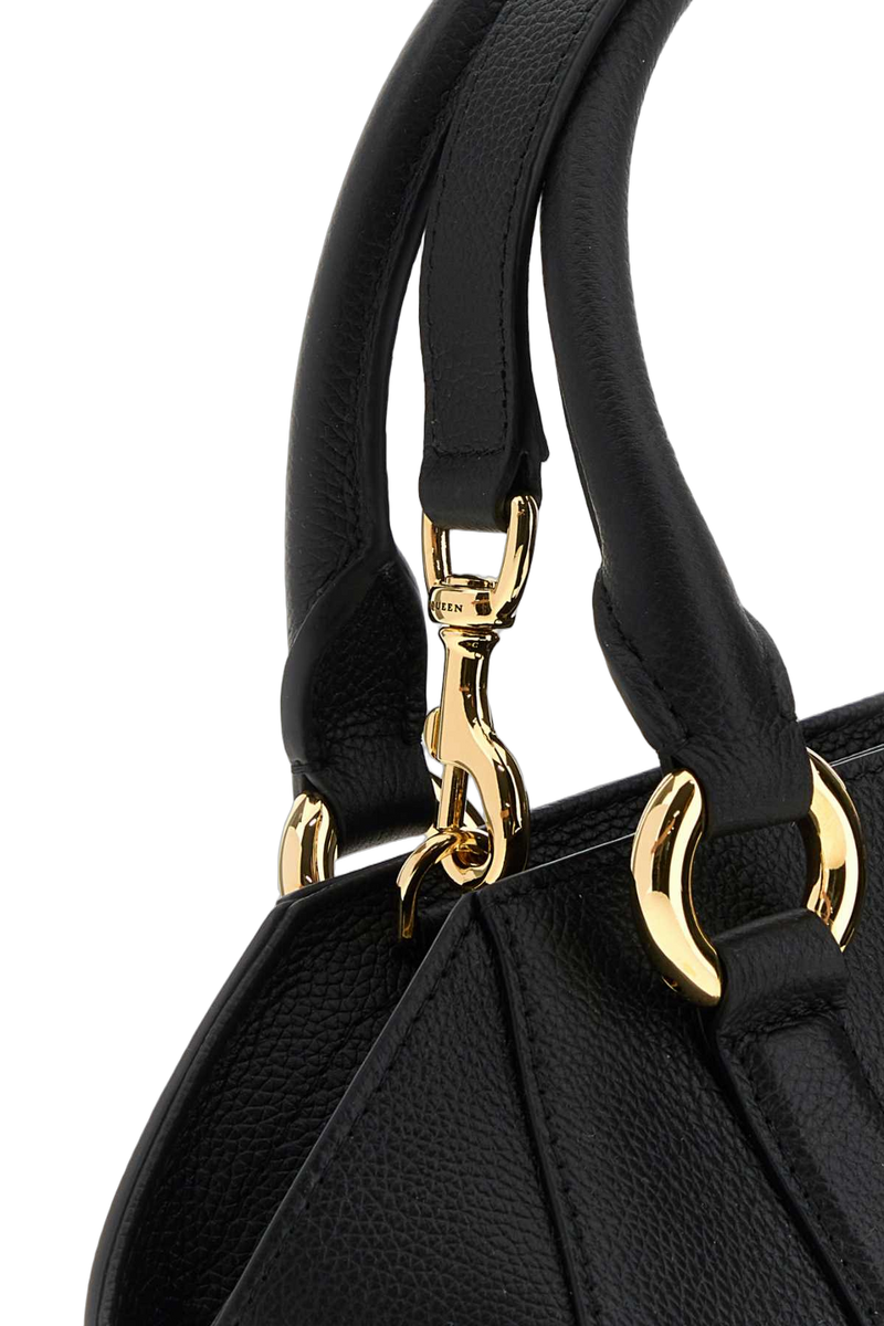 Alexander Mcqueen Structured Calf Top Handle Bag — Black
