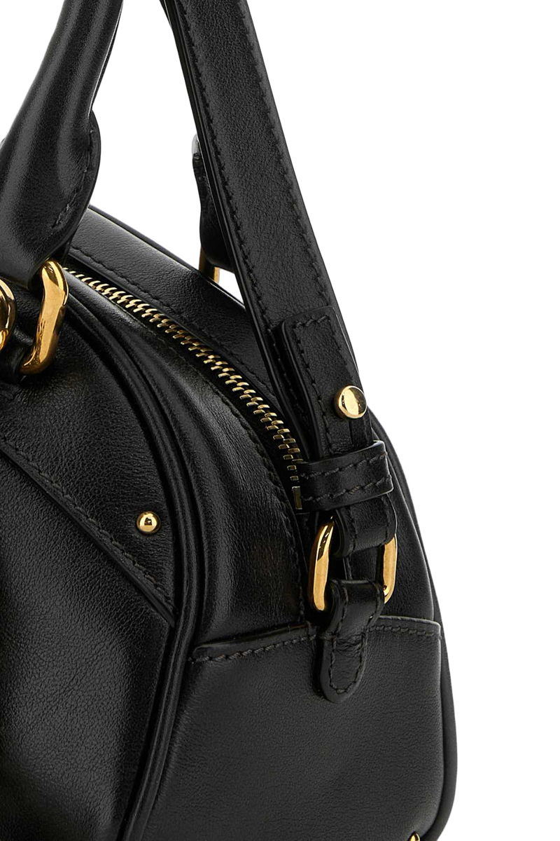 Chloé Calf Leather With Antiqued Gold Charms Top Handle Bag — Black