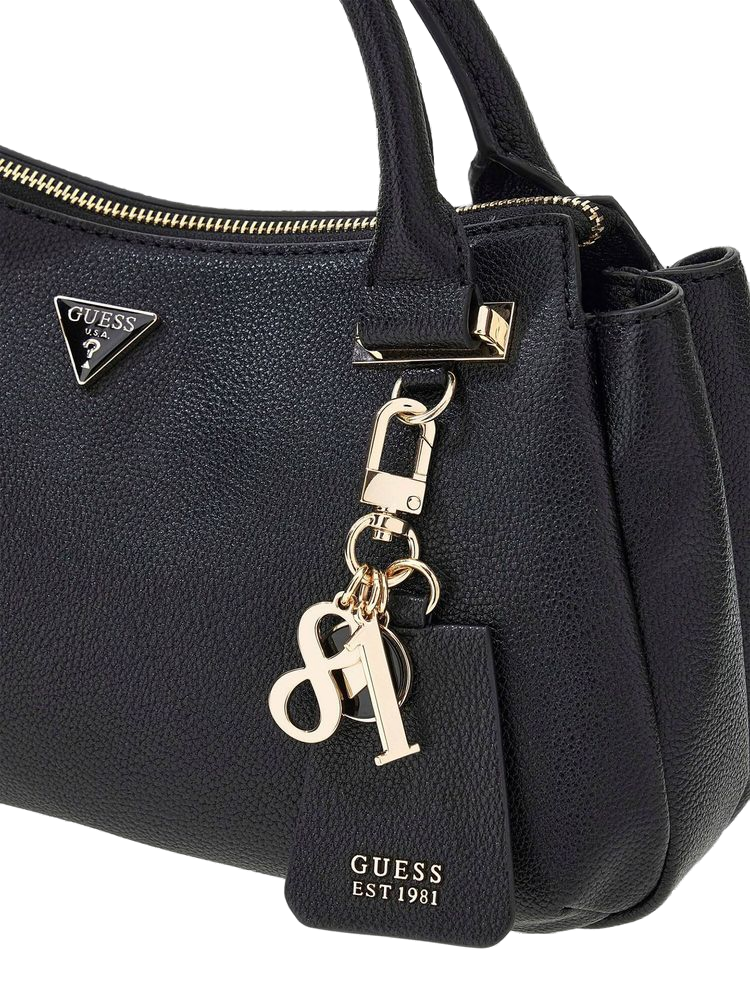 Guess Evie Triple Comp Shoulder Bag — Black Polyurethane