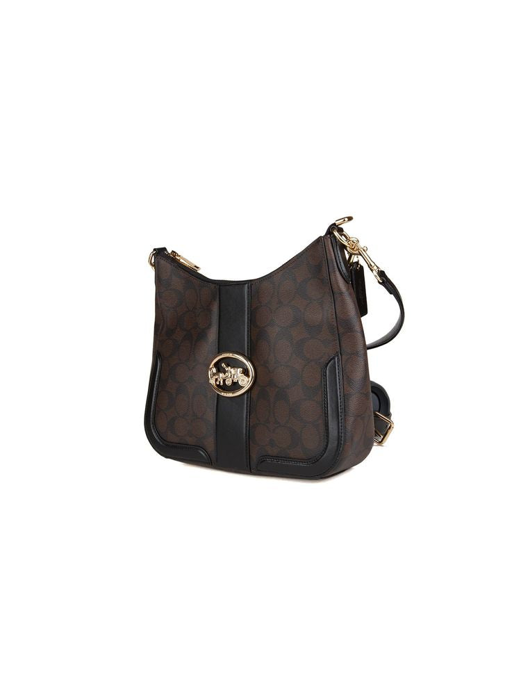 Coach Monogram Canvas Crossbody Bag — Brown Leather