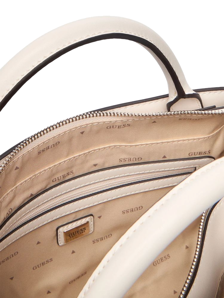 Guess Polyurethane Satchel Top Handle Bag — Beige