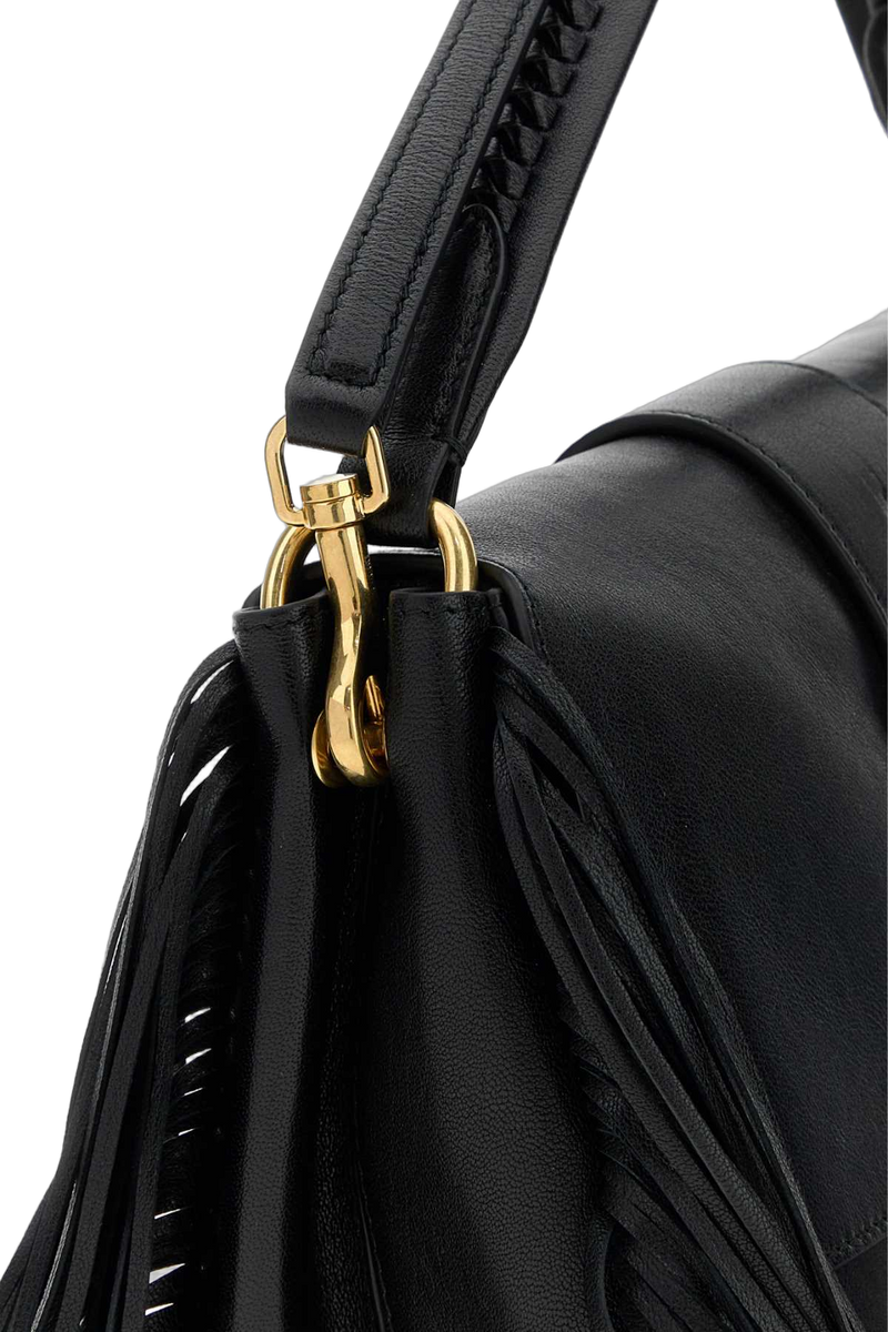 Burberry Fringed Leather Shoulder Bag — Black