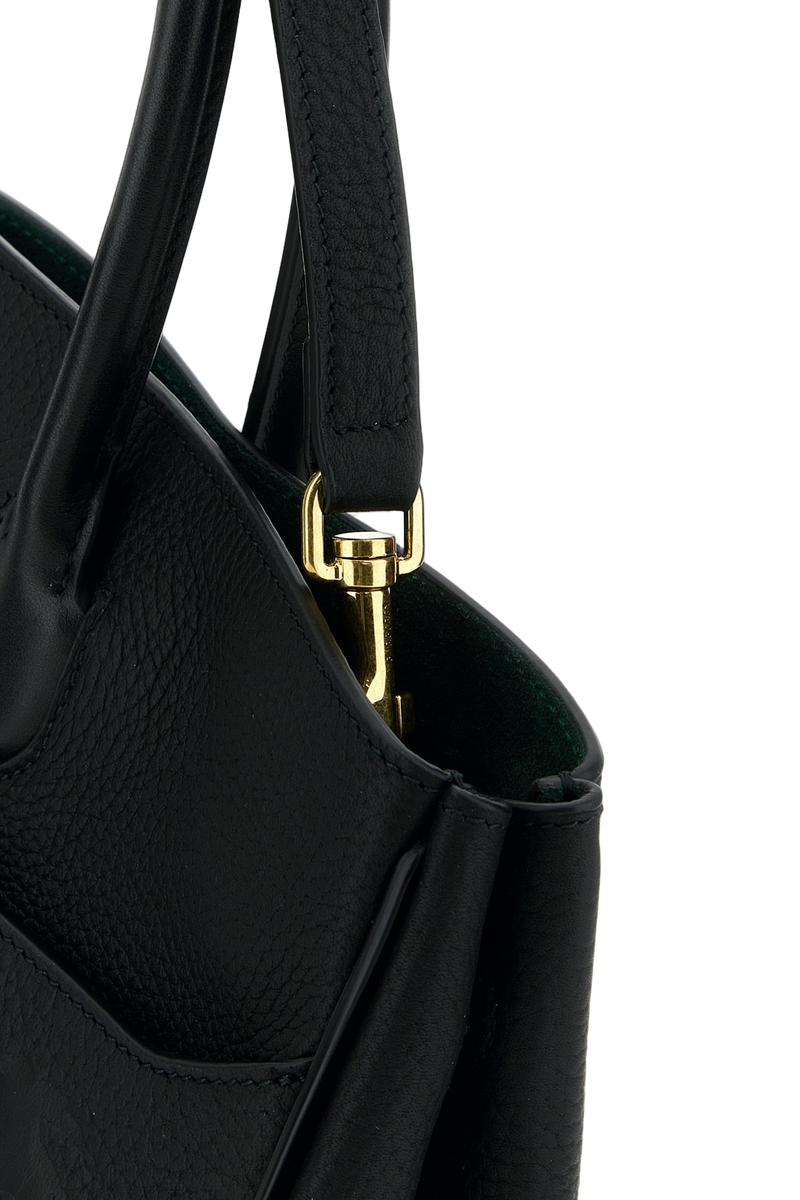 Burberry Pebbled Calf Leather Top Handle Bag — Black