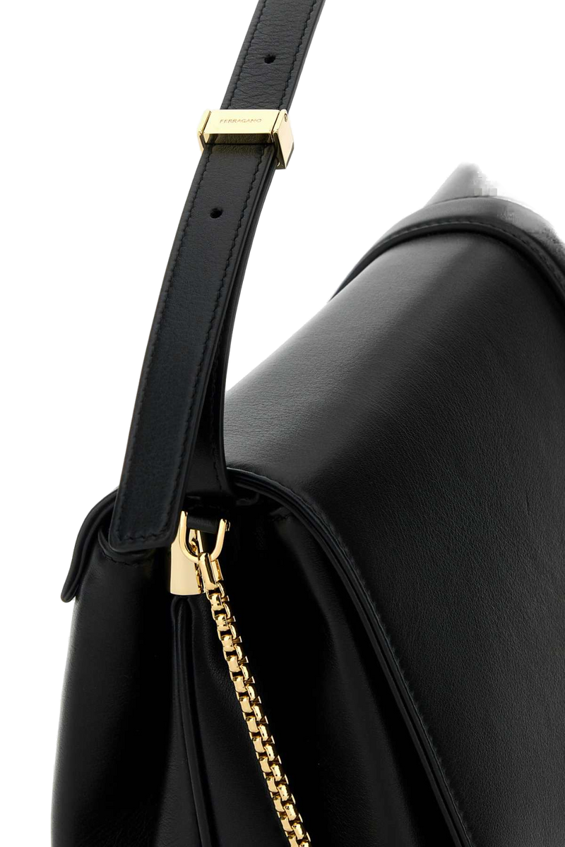 Ferragamo Leather Bow-Knot Flap Crossbody Bag — Black