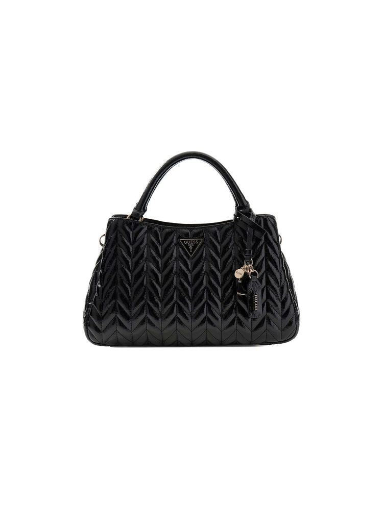 Guess Quilted Chevron Shoulder Bag — Black Polyurethane