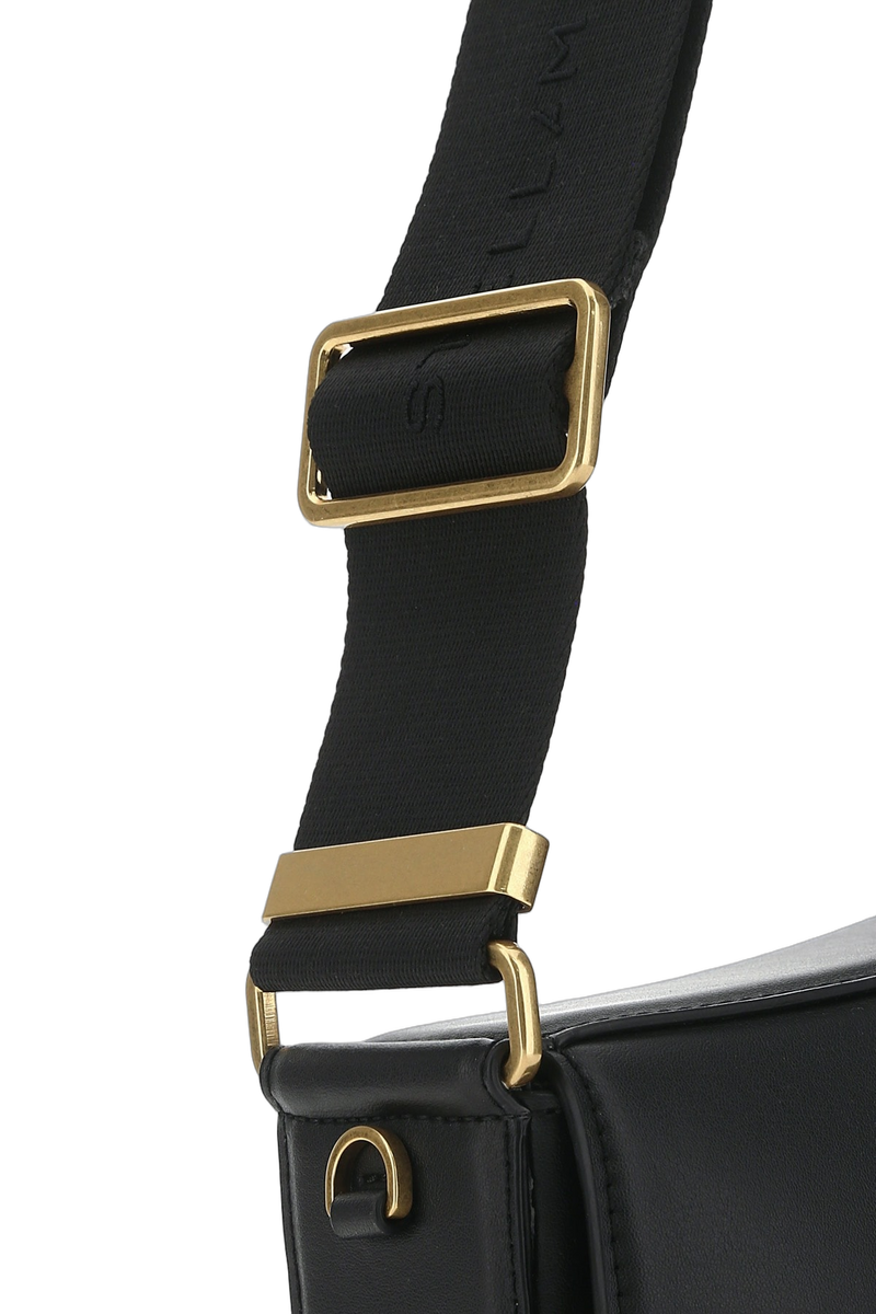 Stella Mccartney Logo-Detailed Curved Silhouette Shoulder Bag — Black Leather