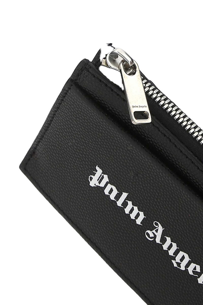 Palm Angels Logo-Embroidered Leather Card Case — Black Wallet