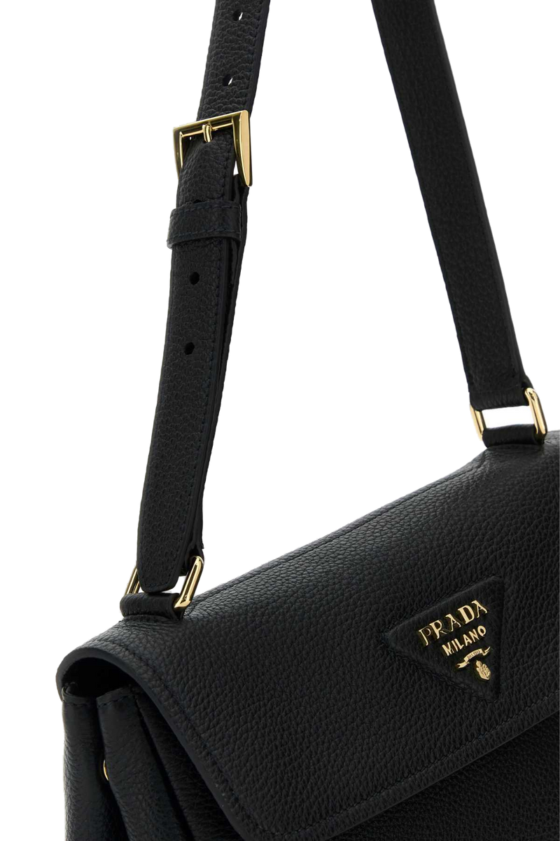 Prada Vitello Leather Shoulder Bag — Black