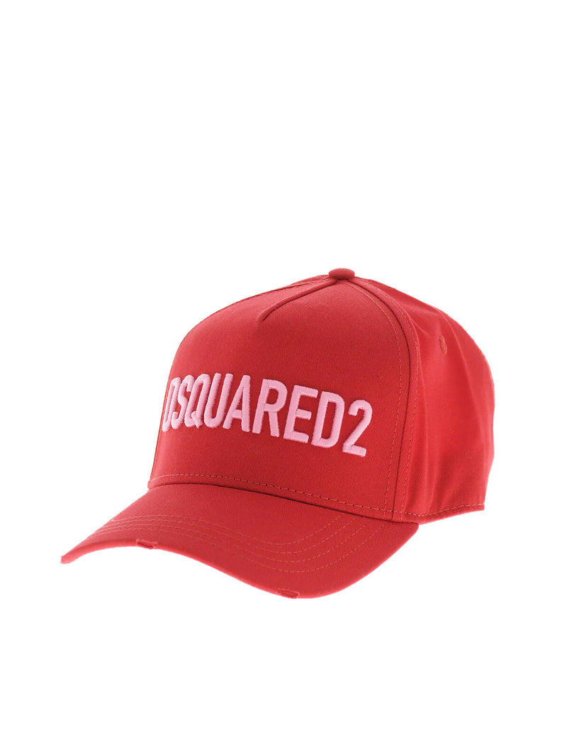 Dsquared2 Bc066005c000012284 Embroidered Logo Baseball Cap — Red Cotton Caps