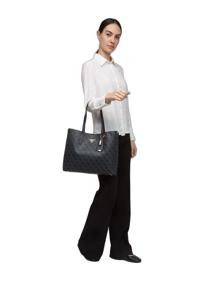 Guess Logo-Embossed Polyurethane Tote Bag — Black