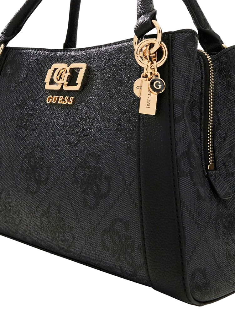 Guess Structured Polyurethane Satchel Bag — Black