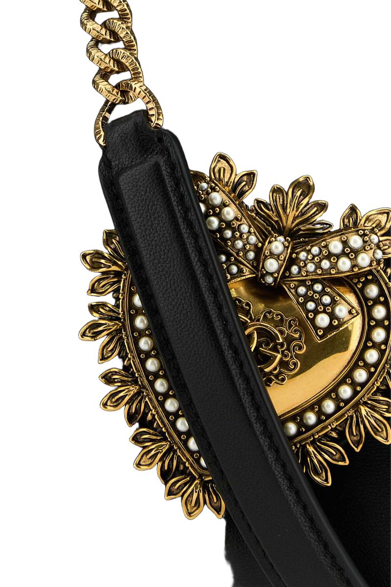 Dolce & Gabbana Pearl-Embellished Heart Shoulder Bag — Black