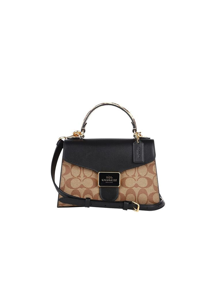 Coach Monogram Canvas With Leather Trim Top Handle Bag — Gold Coated Canvas/leather