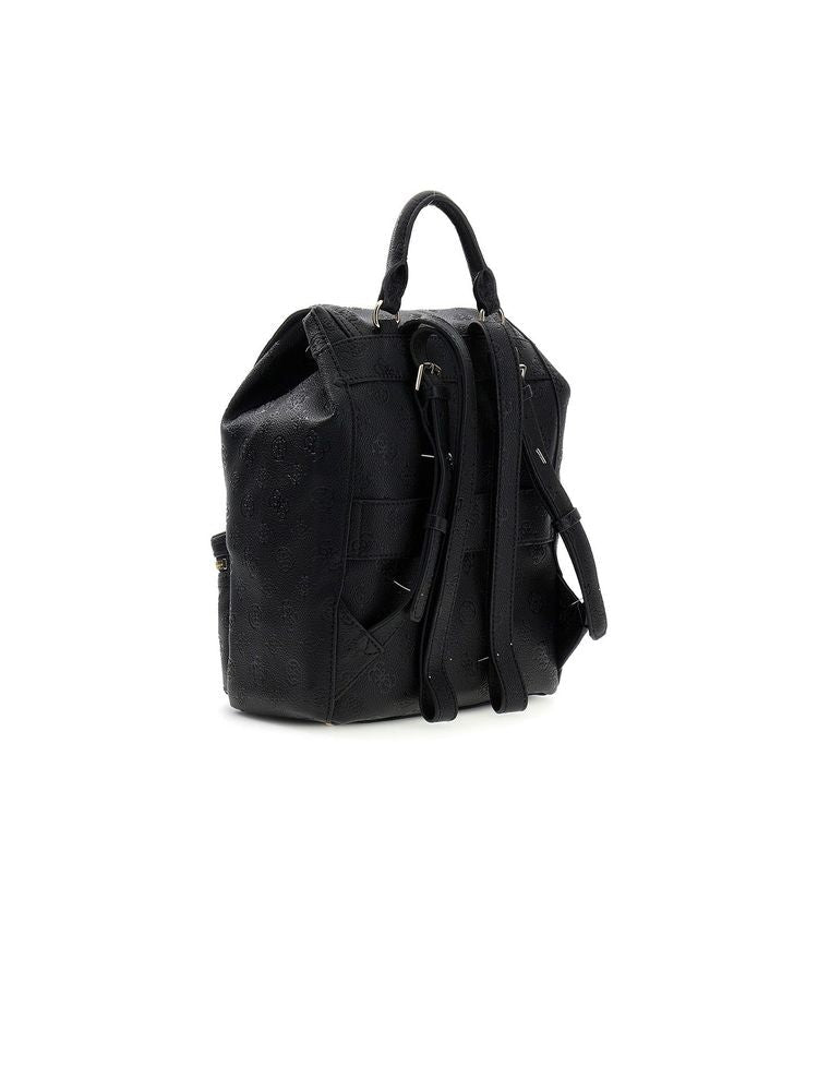 Guess Logo-Embossed Polyurethane Backpack — Black