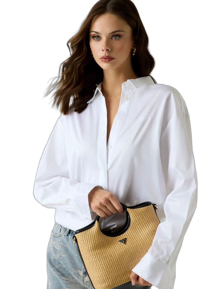 Guess Woven Textured Shoulder Bag — Beige Polypropylene