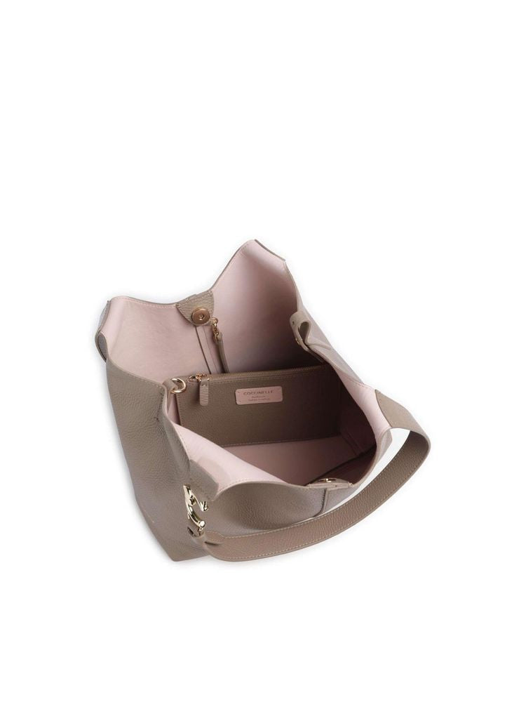 Coccinelle Grained Leather Shoulder Bag — Taupe