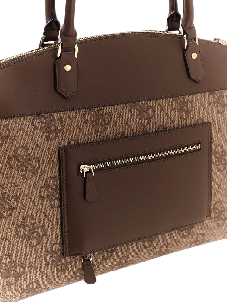 Guess Monogram Jacquard Tote Bag — Brown Polyurethane