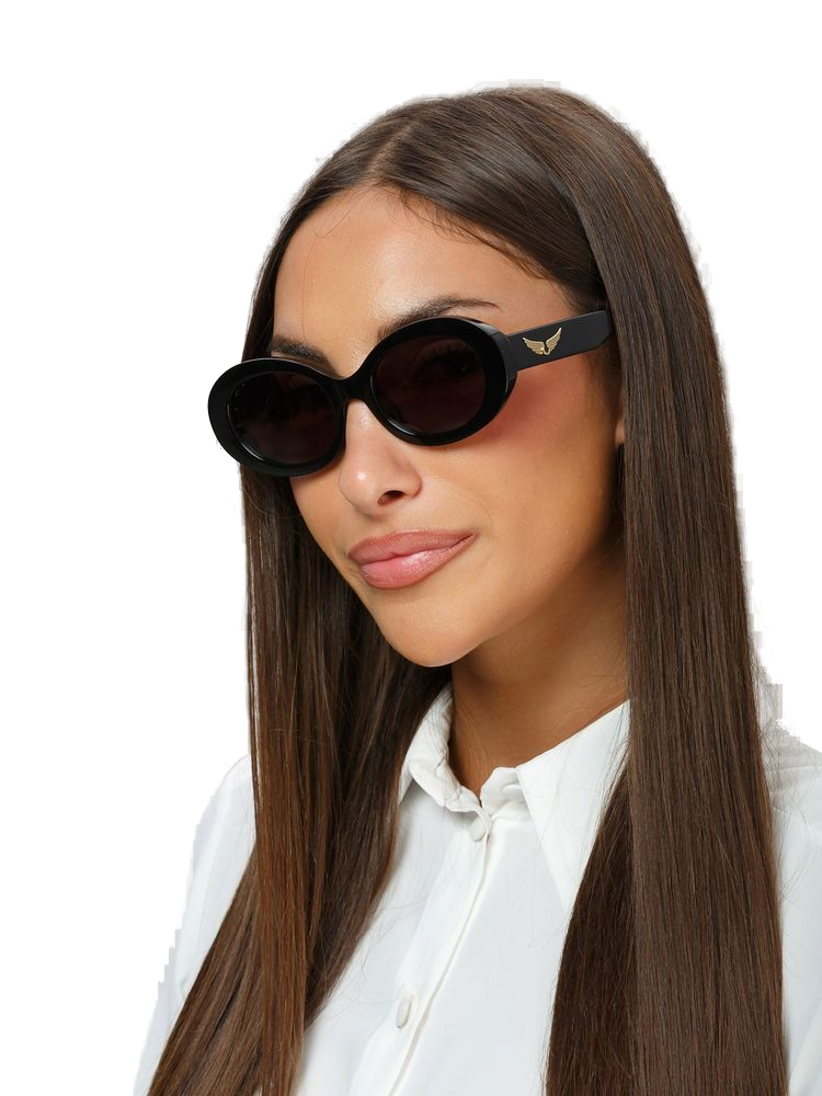 Zadig & Voltaire Szv460 Acetate Oval Sunglasses — Black