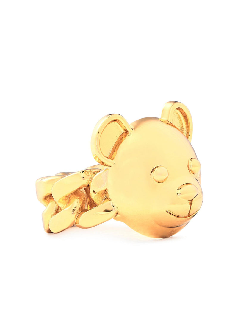 Moschino Teddy Bear Logo Ring — Gold Brass Rings