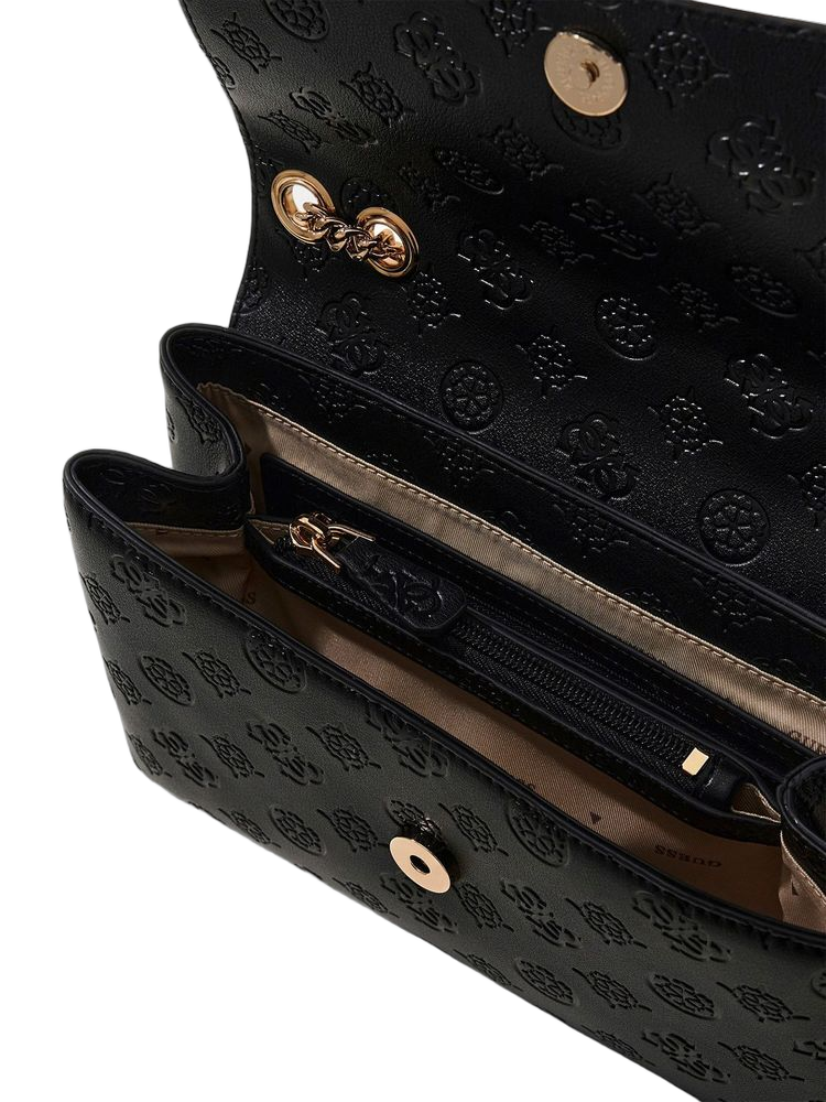 Guess Logo-Embossed Polyurethane Crossbody Bag — Black