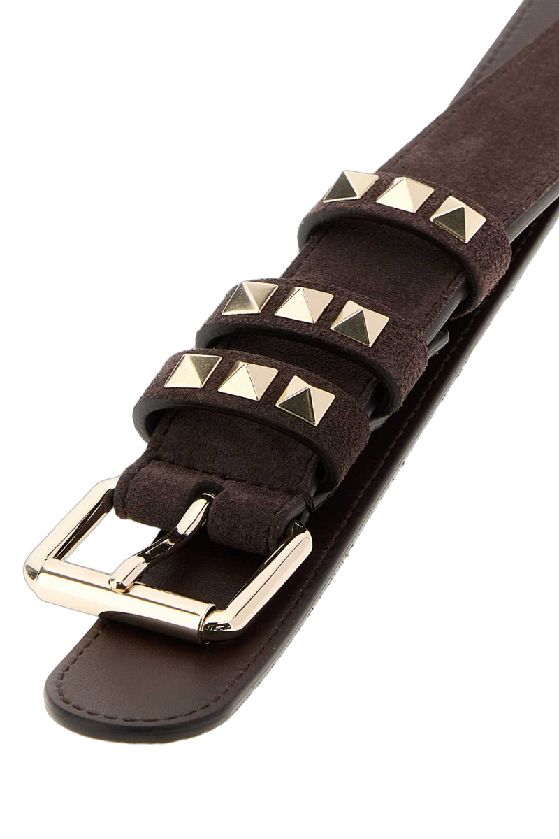 Valentino Garavani Studded Suede Belt — Brown