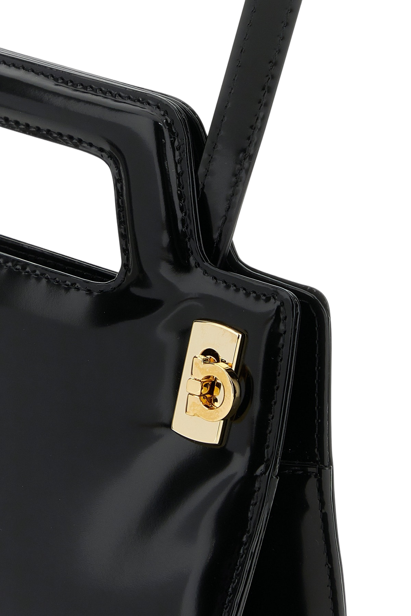 Ferragamo Nero Top Handle Bag — Black . Calf Lamb Lining