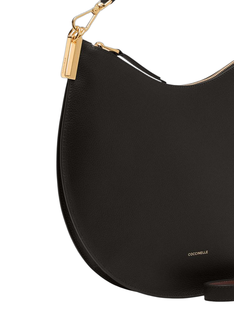Coccinelle Double Grainy Leather Shoulder Bag — Black Cowhide