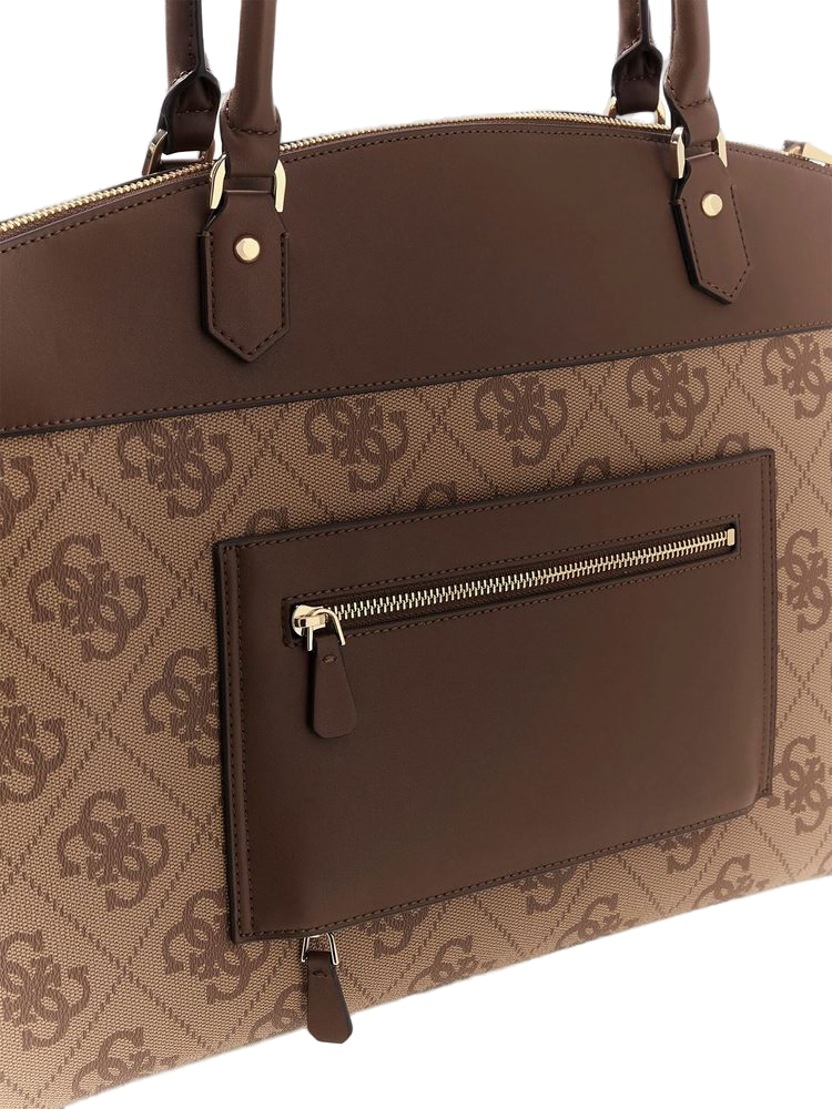 Guess Monogram Canvas Tote Bag — Brown Polyurethane
