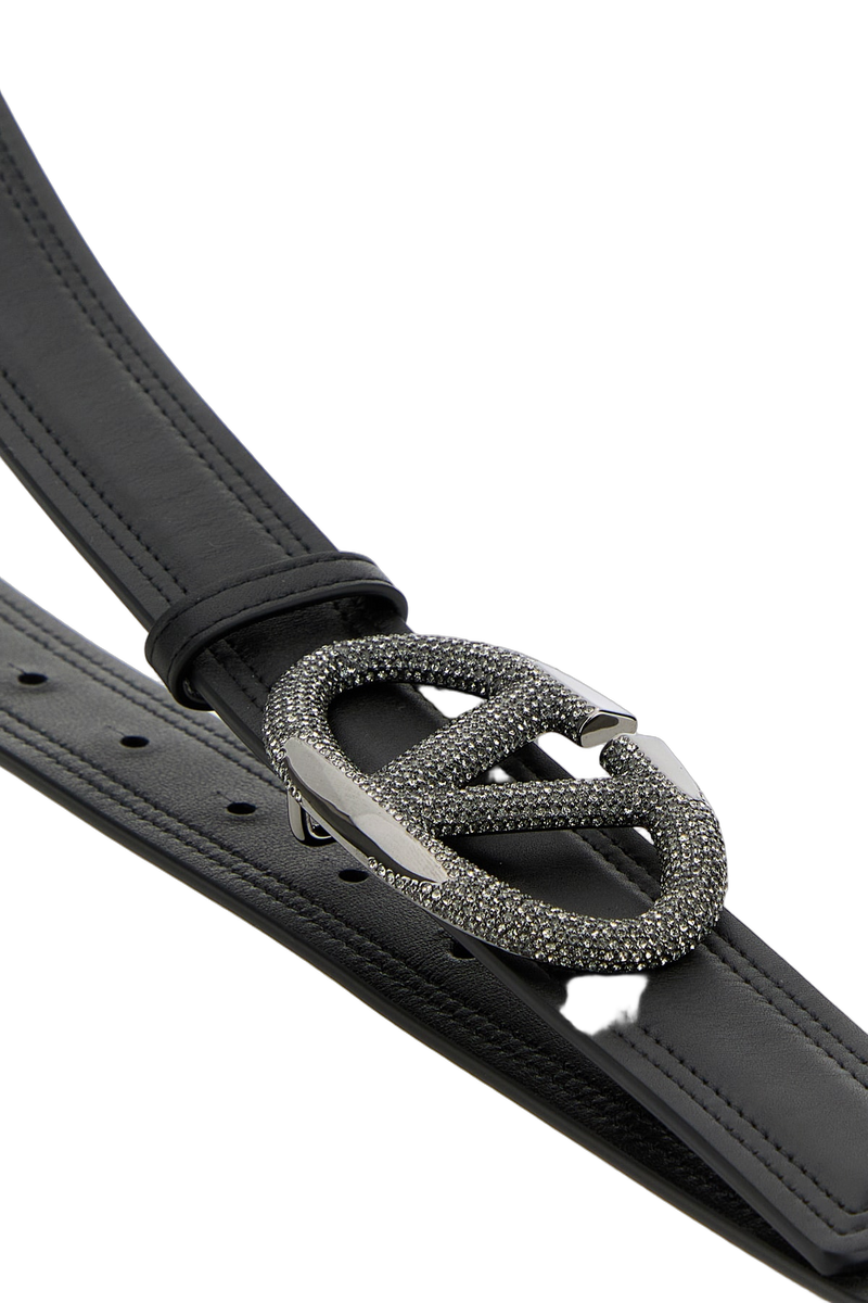 Valentino Garavani Crystal-Embellished Vlogo Buckle Belt — Black Neroblackdiamond Calfleatherbostaurus
